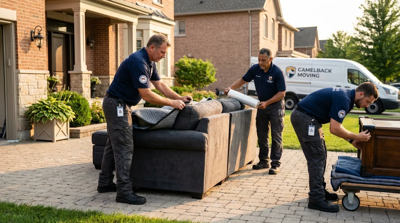 Large estate moving crew wrapping furniture in San Marino, CA