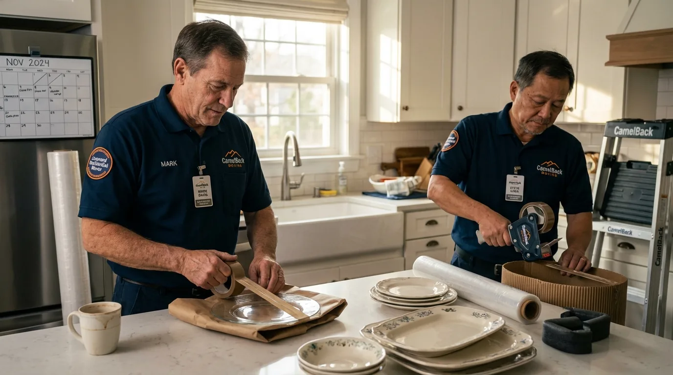 Professional crew packing kitchen dishware in San Marino, CA