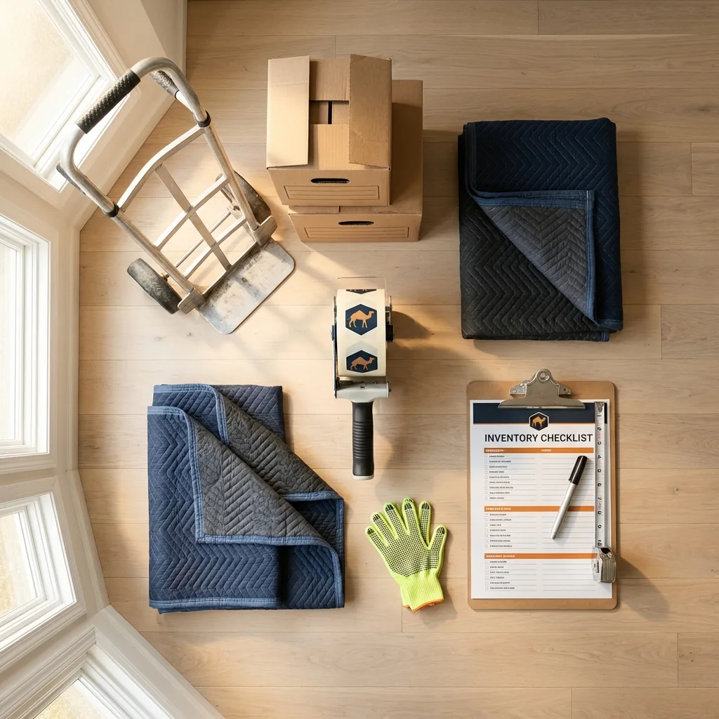 Professional moving supplies and packing materials layout for San Marino residential relocations